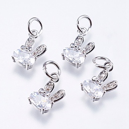 Honeyhandy Brass Micro Pave Cubic Zirconia Bunny Charms, Cadmium Free & Lead Free, Rabbit, Real Platinum Plated, 12x6x2.5mm, Hole: 3mm