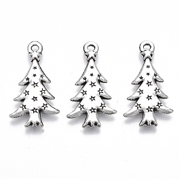 Honeyhandy Tibetan Style Alloy Pendants, Lead Free & Cadmium Free, Christmas Theme, Christmas Tree, Antique Silver, 26.5x14x2mm, Hole: 1.6mm, about 400pcs/500g