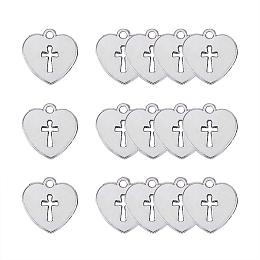 PandaHall Elite 80pcs Tibetan Alloy Love Heart with Cross Pendants Charms for Mothers Day, Fathers Day, Thanksgiving Day DIY Necklace Bracelet Making(Antique Silver)