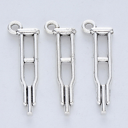 Honeyhandy Tibetan Style Alloy Pendants, Cadmium Free & Lead Free, Crutch Shape, Antique Silver, 32x10x2.5mm, Hole: 2mm, about 370pcs/500g