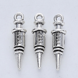 Honeyhandy Tibetan Style Alloy Pendants, Cadmium Free & Lead Free, Injection Syringe Shape, Antique Silver, 24.5x6.5mm, Hole: 1.8mm, about 259pcs/500g