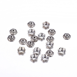 Honeyhandy 6-Petal Tibetan Style Alloy Flower Bead Caps, Cadmium Free & Lead Free, Antique Silver, 6x2mm, Hole: 1mm