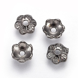 Honeyhandy 6-Petal Tibetan Style Alloy Flower Bead Caps, Cadmium Free & Lead Free, Gunmetal, 6x2mm, Hole: 1mm