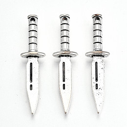 Honeyhandy Tibetan Style Alloy Pendants, Lead Free & Cadmium Free, Knife, Antique Silver, 39x9.5x4.5mm, Hole: 1.2mm, about 250pcs/500g