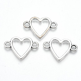 Honeyhandy Tibetan Style Alloy Links Connector, Lead Free & Cadmium Free, Heart, Antique Silver, 16x23x1.5mm, Hole: 2.5mm, about 520pcs/500g