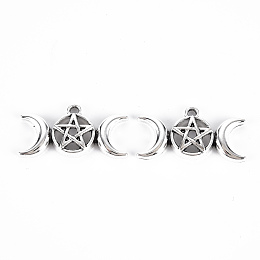 Honeyhandy Tibetan Style Alloy Pendants, Lead Free & Cadmium Free, Moon with Star, Triple Goddess Pentagram, Antique Silver, 16x30x4mm, Hole: 2mm, about 254pcs/500g