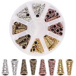 PandaHall Elite 80pcs Tibetan Metal Cone Bead End Caps 4 Colors 18x18mm for DIY Jewelry Making Hole: 1mm