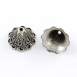 Honeyhandy Tibetan Style Zinc Alloy Apetalous Bead Caps, Lead Free & Cadmium Free, Antique Silver, 10x15mm, Hole: 1.5mm, about 384pcs/500g