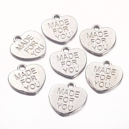 Honeyhandy Tibetan Style Alloy Charms, Heart with Word MADE FOR YOU, Lead Free & Cadmium Free, Platinum, 16x15x1mm, Hole: 2mm