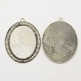 Honeyhandy Tibetan Style Zinc Alloy Pendant Cabochon Settings, Cadmium Free & Lead Free, Antique Silver, Flat Oval Tray: 40x30mm, 54.5x40x2mm, Hole: 3mm