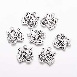 Honeyhandy Tibetan Style Alloy Tiger Pendants, Cadmium Free & Lead Free, Antique Silver, 27x24x2mm, Hole: 3mm, about 111pcs/500g