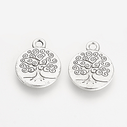 Honeyhandy Tibetan Style Alloy Flat Round with Tree Pendants, Cadmium Free & Lead Free, Antique Silver, 19x15.2x2mm, Hole: 2.5mm, about 263pcs/500g