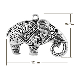 Honeyhandy Tibetan Style Alloy Pendants, Cadmium Free & Lead Free, Elephant, Antique Silver, 34x52x16mm, Hole: 3mm