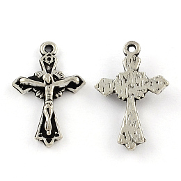 Honeyhandy Tibetan Style Zinc Alloy Pendants, For Easter, Lead Free & Cadmium Free, Crucifix Cross, Antique Silver, 23.3x15x3mm, Hole: 1mm, about 500pcs/500g