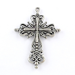 Honeyhandy Tibetan Style Zinc Alloy Big Pendants, Lead Free & Cadmium Free, Cross, Antique Silver, 64x43x4mm, Hole: 2mm, about 58pcs/500g