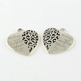 Honeyhandy Heart with Words Tibetan Style Alloy Pendants, Lead Free & Cadmium Free, Antique Silver, 29x28x2mm, Hole: 3.5mm, about 100pcs/500g