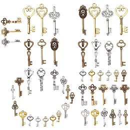 SUNNYCLUE 75Pcs 25 Styles Vintage Skeleton Keys Charm Pendants Steampunk Castle Dungeon Pirate Key Charms Set Antique Bronze Golden Silver Wholesale Bulk Lots Mixed for Jewelry Making Necklace