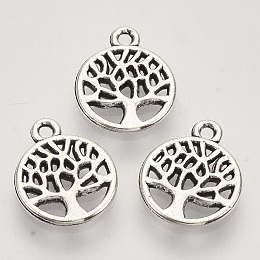 Honeyhandy Tibetan Style Alloy Pendants,  Cadmium Free & Lead Free, Flat Round with Tree of Life, Antique Silver, 13.5x10x1.5mm, Hole: 1.2mm, about 925pcs/500g