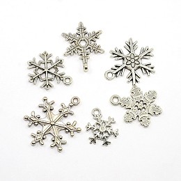 Honeyhandy Mixed Vintage Tibetan Style Alloy Snowflake Pendants, Cadmium Free & Lead Free, Antique Silver, 17~24x13~19x1.5~2mm, Hole: 2mm, 6pcs/set