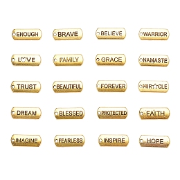 Honeyhandy Tibetan Style Alloy Rectangle Pendants, with Word, Cadmium Free & Lead Free, Antique Golden, 8x21x2mm, Hole: 2mm, 20 patterns, 4pcs/pattern, 80pcs/set