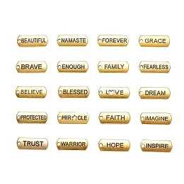 Honeyhandy Tibetan Style Alloy Rectangle Pendants, with Word, Cadmium Free & Lead Free, Antique Golden, 8x21x2mm, Hole: 2mm, 20 patterns, 1pc/pattern, 20pcs/set