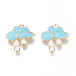 Honeyhandy Alloy Enamel Pendants, Cadmium Free & Lead Free, Cloud with Raining, Golden, Light Blue, 24x20.5x3mm, Hole: 1.6mm