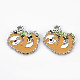 Honeyhandy Rack Plating Alloy Enamel Pendants, Cadmium Free & Lead Free, Platinum, Koala, Sandy Brown, 25x25x2mm, Hole: 2mm