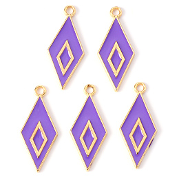 Honeyhandy Alloy Enamel Pendants, Light Gold, Cadmium Free & Lead Free, Rhombus, Medium Purple, 28x12x2mm, Hole: 1.8mm