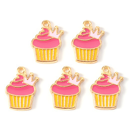 Honeyhandy Alloy Enamel Pendants, Light Gold, Cadmium Free & Lead Free, Cake, Hot Pink, 17x13x2mm, Hole: 1.4mm