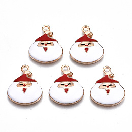 ARRICRAFT Alloy Enamel Pendants, Christmas, Cadmium Free & Lead Free, Santa Claus, Light Gold, White, 20x16.5x3.5mm, Hole: 1.8mm