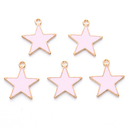 Honeyhandy Alloy Enamel Pendants, Cadmium Free & Lead Free, Light Gold, Star, Pink, 20x18.5x1mm, Hole: 1.6mm