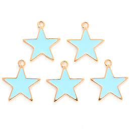 Honeyhandy Alloy Enamel Pendants, Cadmium Free & Lead Free, Light Gold, Star, Turquoise, 20x18.5x1mm, Hole: 1.6mm