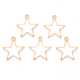 Honeyhandy Alloy Enamel Pendants, Cadmium Free & Lead Free, Light Gold, Star, White, 20x18.5x1mm, Hole: 1.6mm