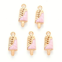 Honeyhandy Alloy Enamel Pendants, Cadmium Free & Lead Free, Light Gold, Ice Cream, Pink, 18.5x7x3.5mm, Hole: 1.6mm