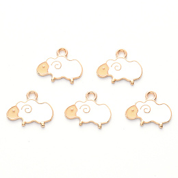 Honeyhandy Alloy Enamel Pendants, Cadmium Free & Lead Free, Light Gold, Sheep, White, 19x15x1mm, Hole: 2mm