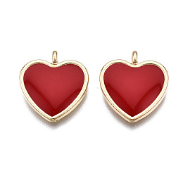 Honeyhandy Alloy Pendants, with Enamel, Cadmium Free & Lead Free, Light Gold, Heart, Red, 17.5x16x2mm, Hole: 1.8mm