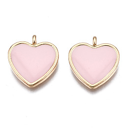 Honeyhandy Alloy Pendants, with Enamel, Cadmium Free & Lead Free, Light Gold, Heart, Pink, 17.5x16x2mm, Hole: 1.8mm