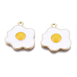 Honeyhandy Alloy Pendants, with Enamel, Cadmium Free & Lead Free, Light Gold, Poached Egg, White, 19.5x19x3mm, Hole: 2mm