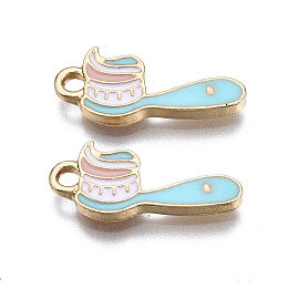 Honeyhandy Alloy Charms, with Enamel, Cadmium Free & Lead Free, Light Gold, Toothbrush, Pale Turquoise, 8.5x18x1.5mm, Hole: 1.8mm