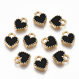 Honeyhandy Alloy Enamel Charms, Cadmium Free & Lead Free, Heart, Light Gold, Black, 8.5x7.5x2mm, Hole: 1.6mm