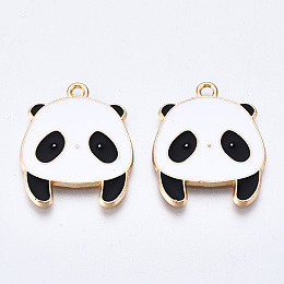 Honeyhandy Alloy Enamel Pendants, Cadmium Free & Lead Free, Light Gold, Panda Shape, White & Black, 24x20x1.5mm, Hole: 1.8mm