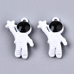 Honeyhandy Spray Painted Alloy Pendants,  Cadmium Free & Lead Free, with Black Enamel, Spaceman, White, 22x16.5x5mm, Hole: 1.6mm