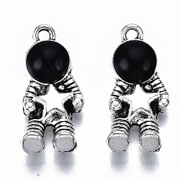 Honeyhandy Alloy Enamel Pendants, Cadmium Free & Lead Free, Antique Silver, Spaceman, Black, 22x10x5mm, Hole: 1.6mm