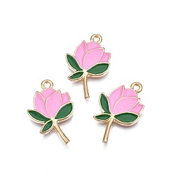 ARRICRAFT Rack Plating Alloy Pendants, Cadmium Free & Lead Free, Flower, Pearl Pink, 24.5x15.5x2mm, Hole: 1.6mm