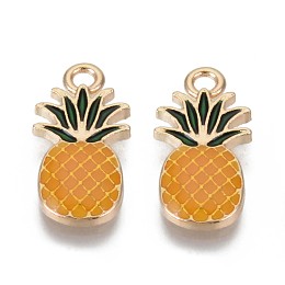 Honeyhandy Alloy Enamel Pendants, Cadmium Free & Lead Free, Pineapple, Light Gold, Dark Orange, 20x10x2.5mm, Hole: 1.8mm