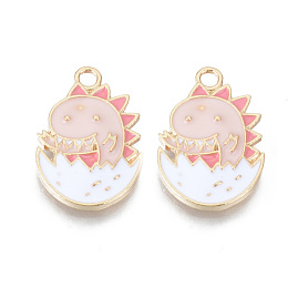 Honeyhandy Alloy Enamel Pendants, Cadmium Free & Lead Free, Dinosaur Shape, Light Gold, Pink, 20.5x13.5x2.5mm, Hole: 1.8mm