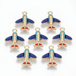 Honeyhandy Alloy Enamel Charms, Cadmium Free & Lead Free, Passenger Plane, Light Gold, Blue, 14.5x13x3mm, Hole: 1.4mm