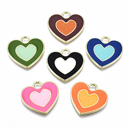 Honeyhandy Rack Plating Alloy Enamel Pendants, Cadmium Free & Lead Free, Heart, Light Gold, Mixed Color, 19.5x21x2mm, Hole: 3mm