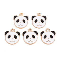 Honeyhandy Alloy Enamel Pendants, Cadmium Free & Lead Free, Light Gold, Panda, White, 17x16.5x2mm, Hole: 1.6mm