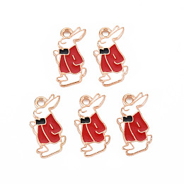 Alloy Enamel Pendants, Cadmium Free & Lead Free, Light Gold, Rabbit, Red, 16.5x10x1.5mm, Hole: 1.8mm